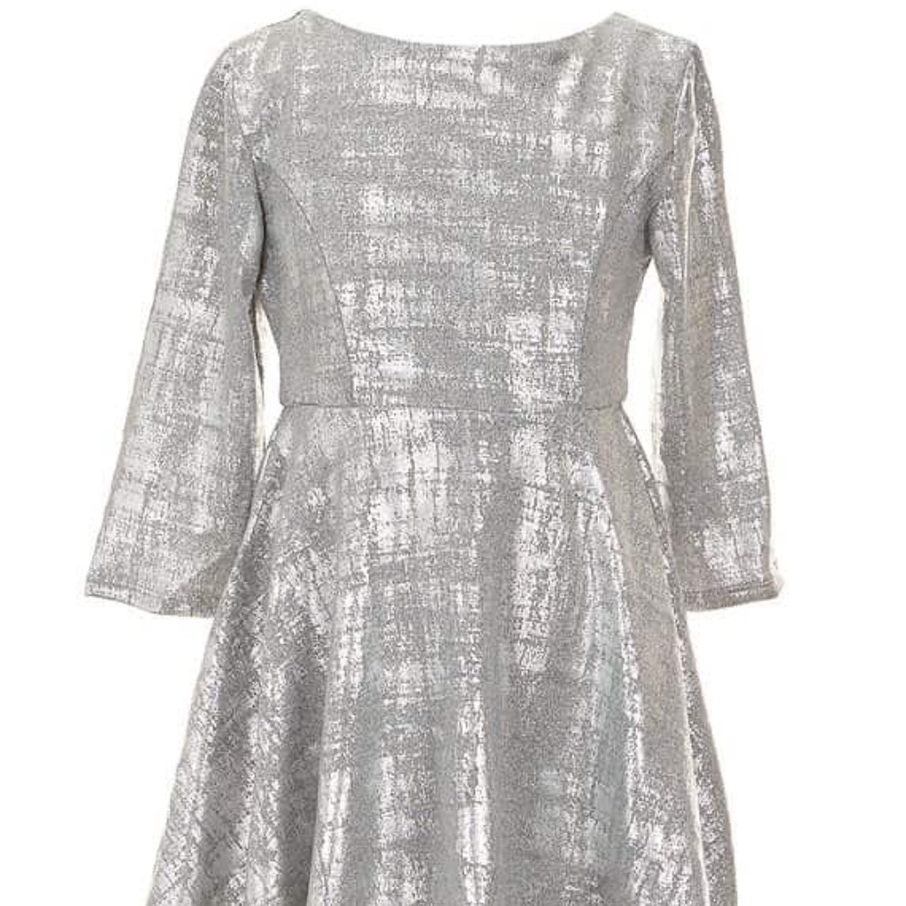Rare Editions Girl’s Long Sleeve Shiny Silver Party Dress Size 14
